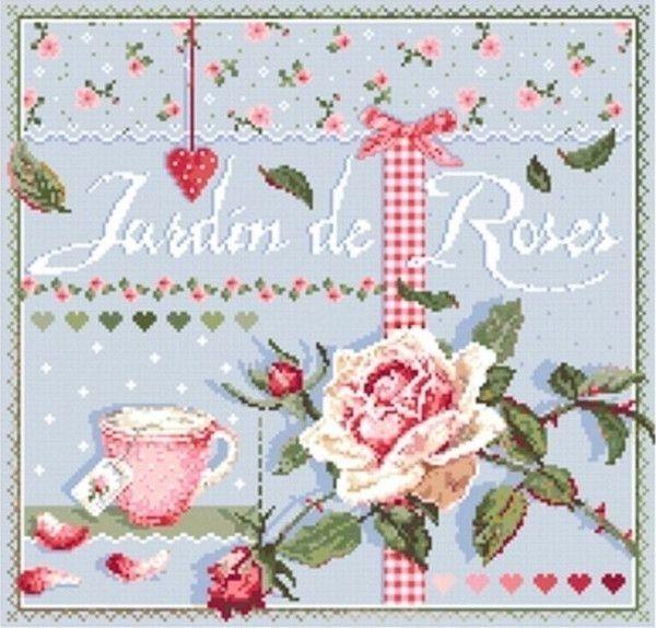 Embroidery Rose Stitch - Flower Tea in the Rose Garden,