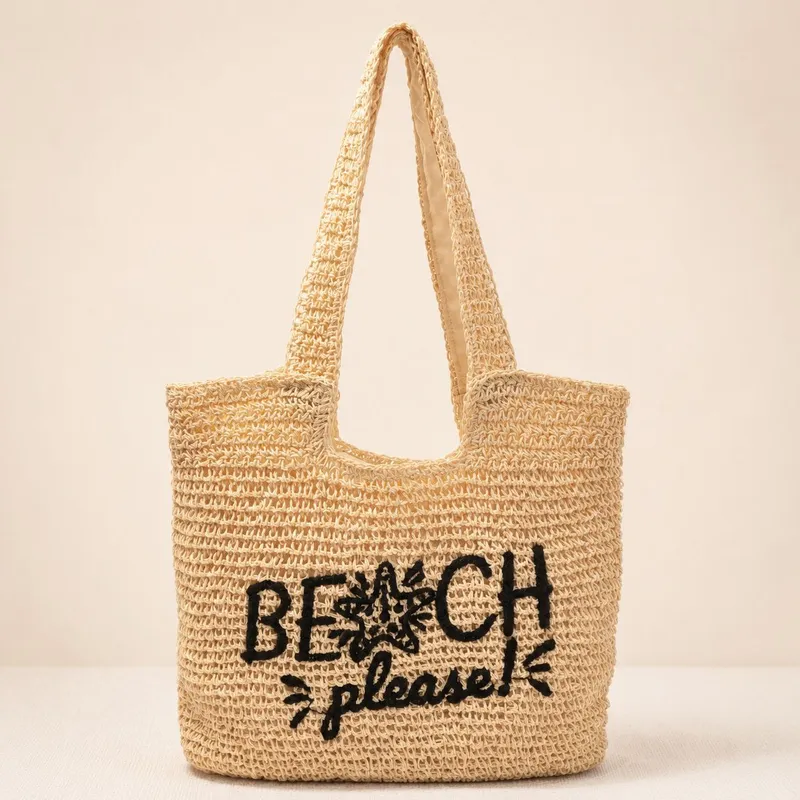 Embroidery Design Free - Women's handwoven straw tote bag with