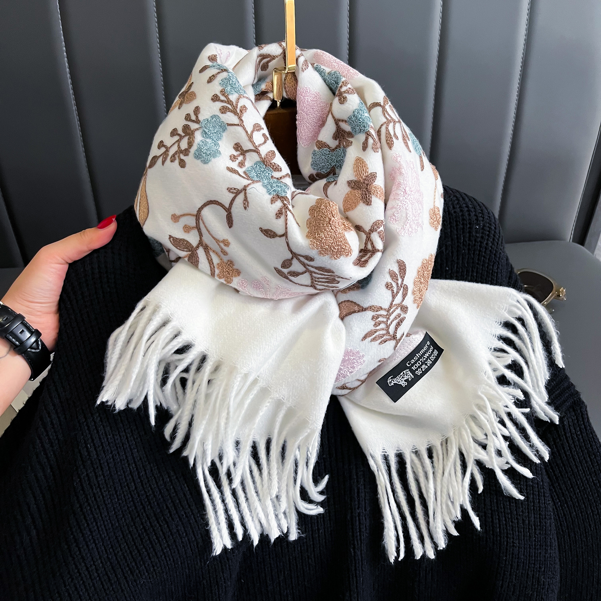New Winter Warm Cashmere Scarf - Embroidery Pashmina avis et prix