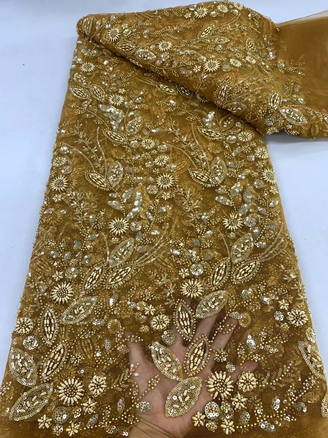 Gold French Beaded Lace Bride  - Embroidery Pashmina avis et prix