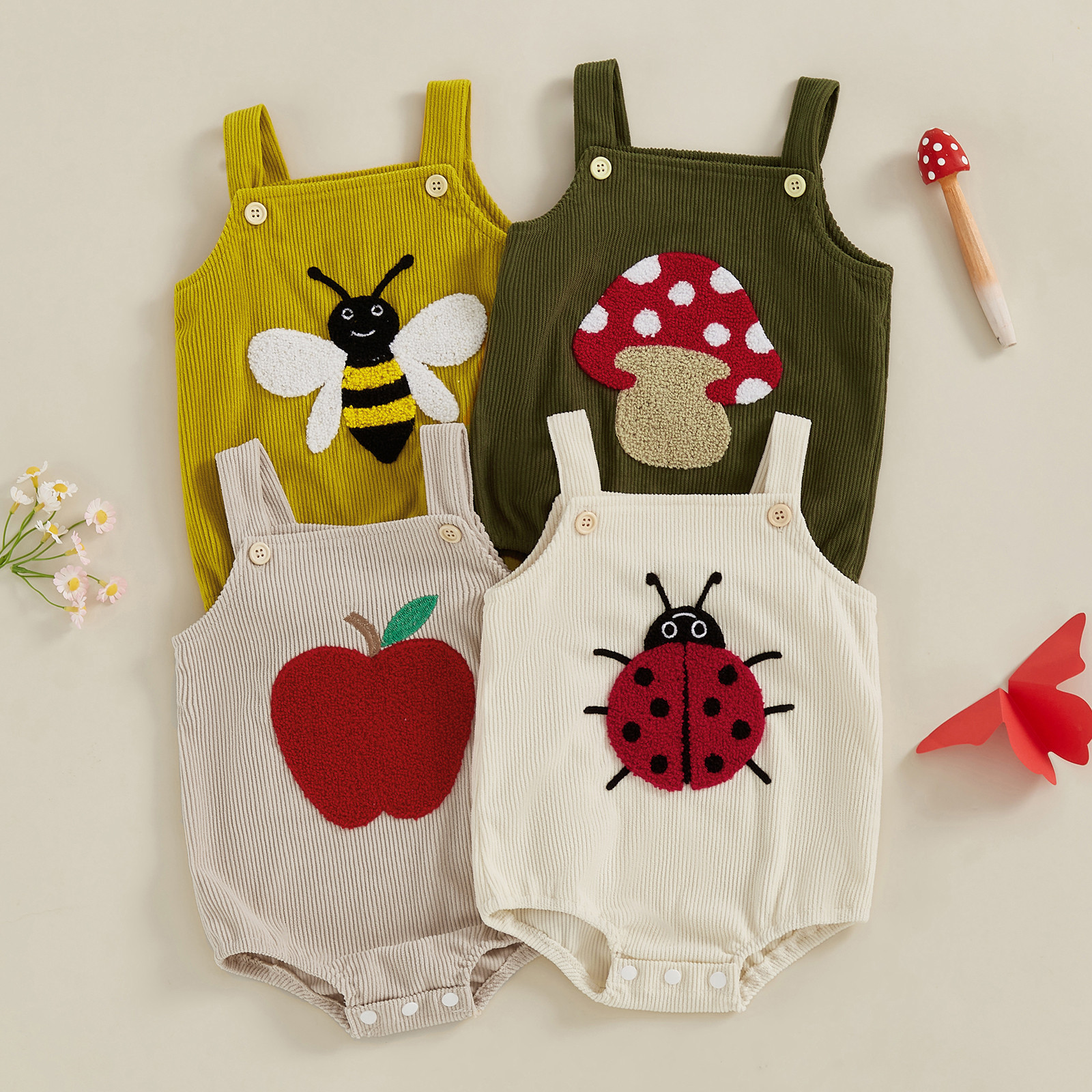 Cute Baby Corduroy Romper Slee - Embroidery Lady Bug avis et prix