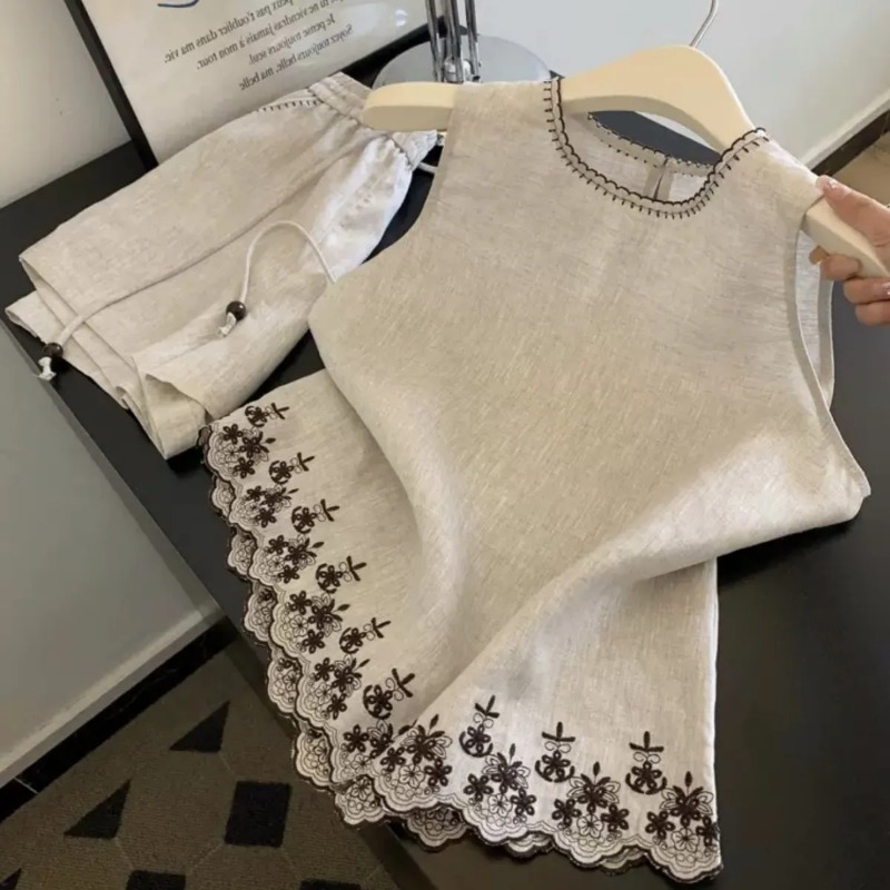 Simple Old Money Style Cotton  - Embroidery Vest avis et prix