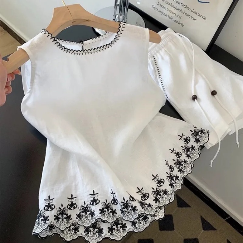 Simple Old Money Style Cotton  - Embroidery Vest avis et prix