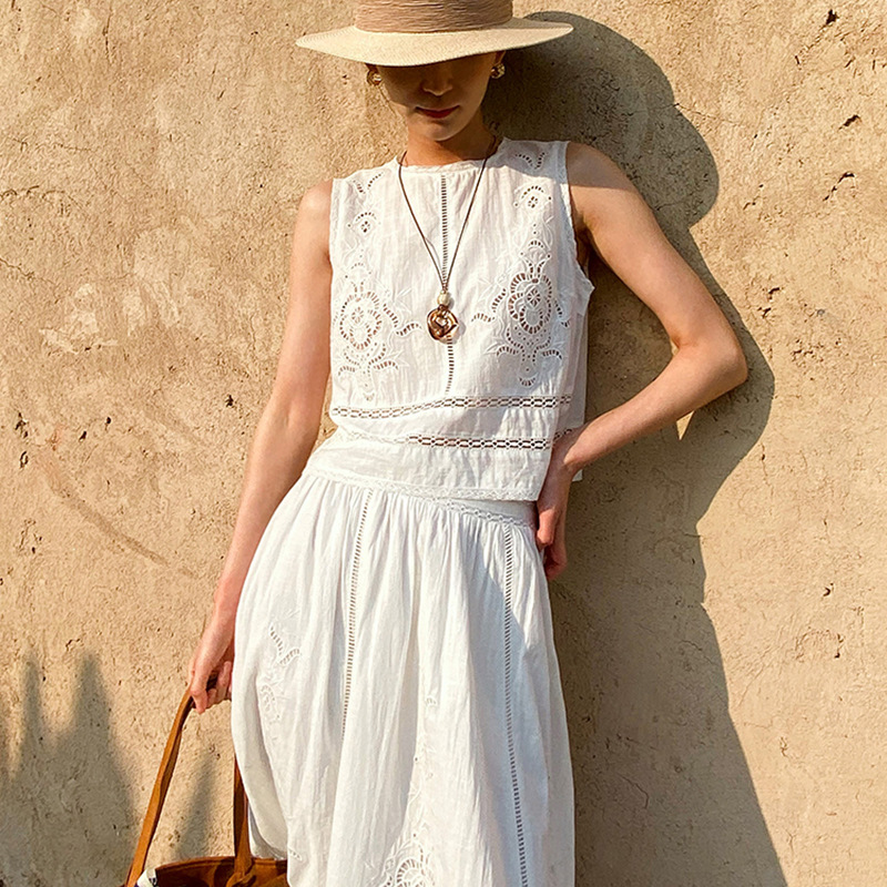 French Designer Boho White Cot - Embroidery Vest avis et prix