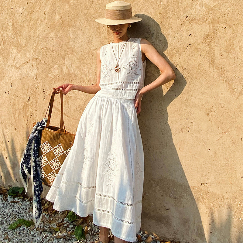 French Designer Boho White Cot - Embroidery Vest avis et prix