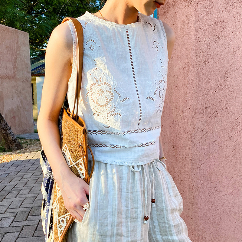 French Designer Boho White Cot - Embroidery Vest avis et prix
