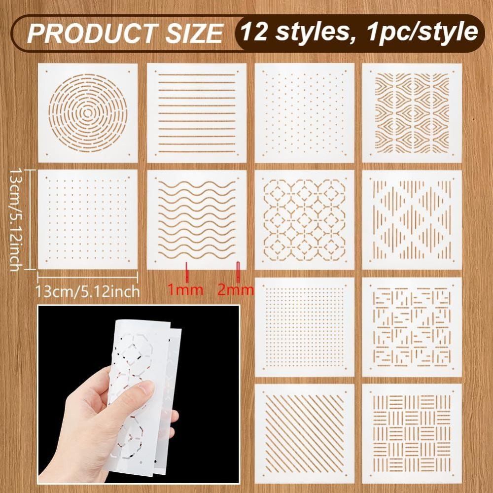 12Pcs Plastic Sashiko Stencil  - Embroidery Service avis et prix