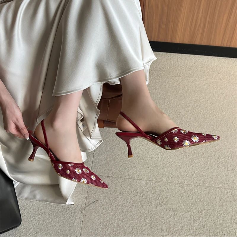 Burgundy Heels Black Pointed T - Embroidery Flower avis et prix