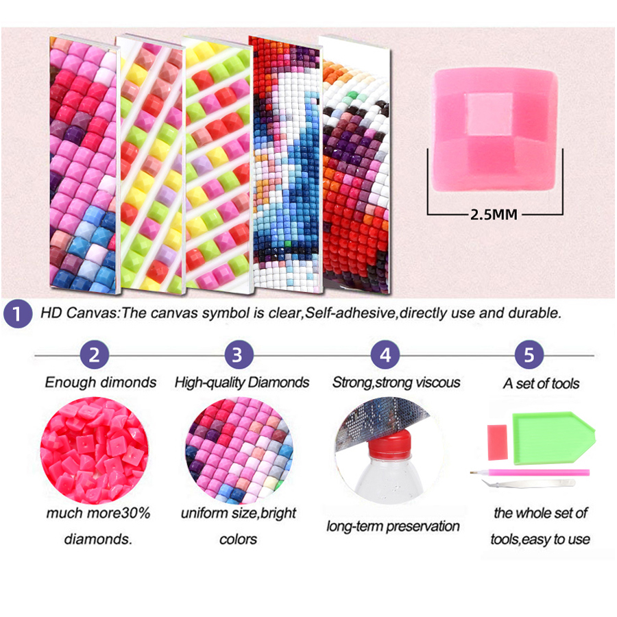 5D Full Square Round Diamond M - Embroidery Running Stitch avis et prix
