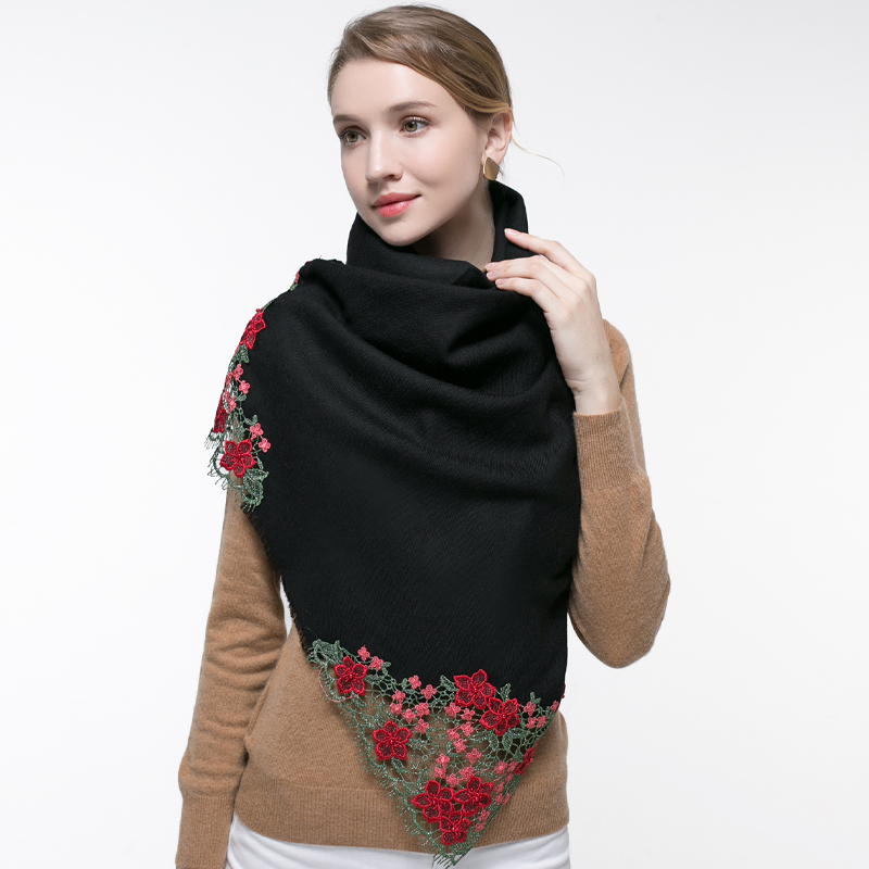 100% Real Wool Pink Scarf Wome - Embroidery Pashmina avis et prix