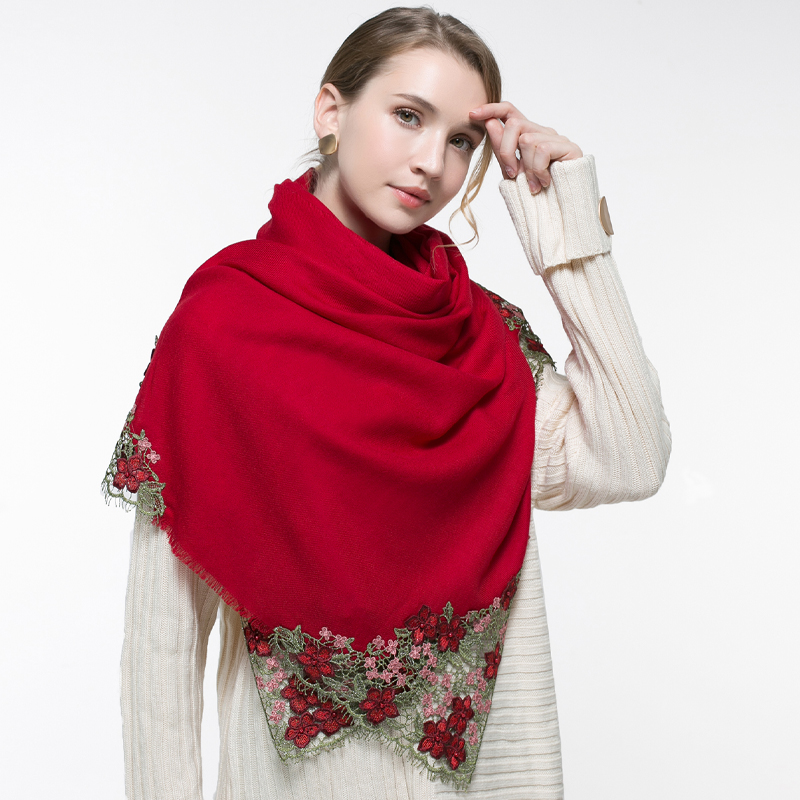 100% Real Wool Pink Scarf Wome - Embroidery Pashmina avis et prix