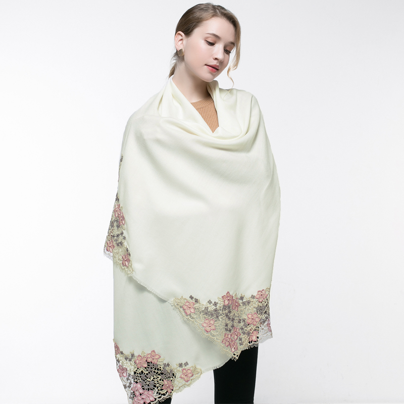 100% Real Wool Pink Scarf Wome - Embroidery Pashmina avis et prix