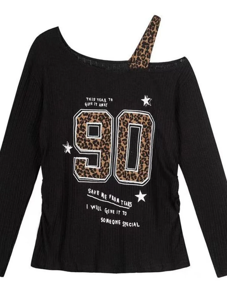 Y2K Patchwork Leopard Print T- - Embroidery Fashion avis et prix
