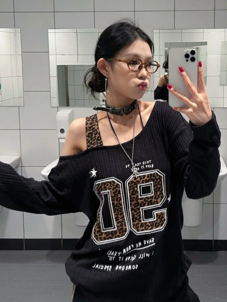 Y2K Patchwork Leopard Print T- - Embroidery Fashion avis et prix