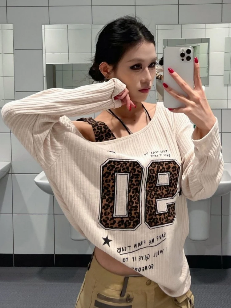 Y2K Patchwork Leopard Print T- - Embroidery Fashion avis et prix