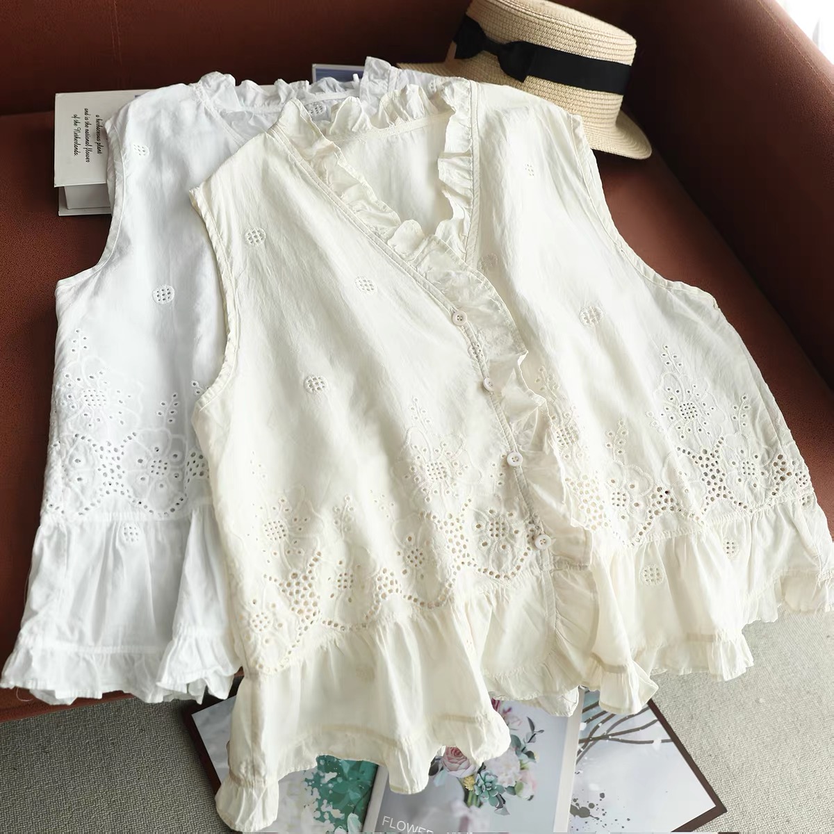 Women Sleeveless Vest Top Ruff - Embroidery Vest avis et prix