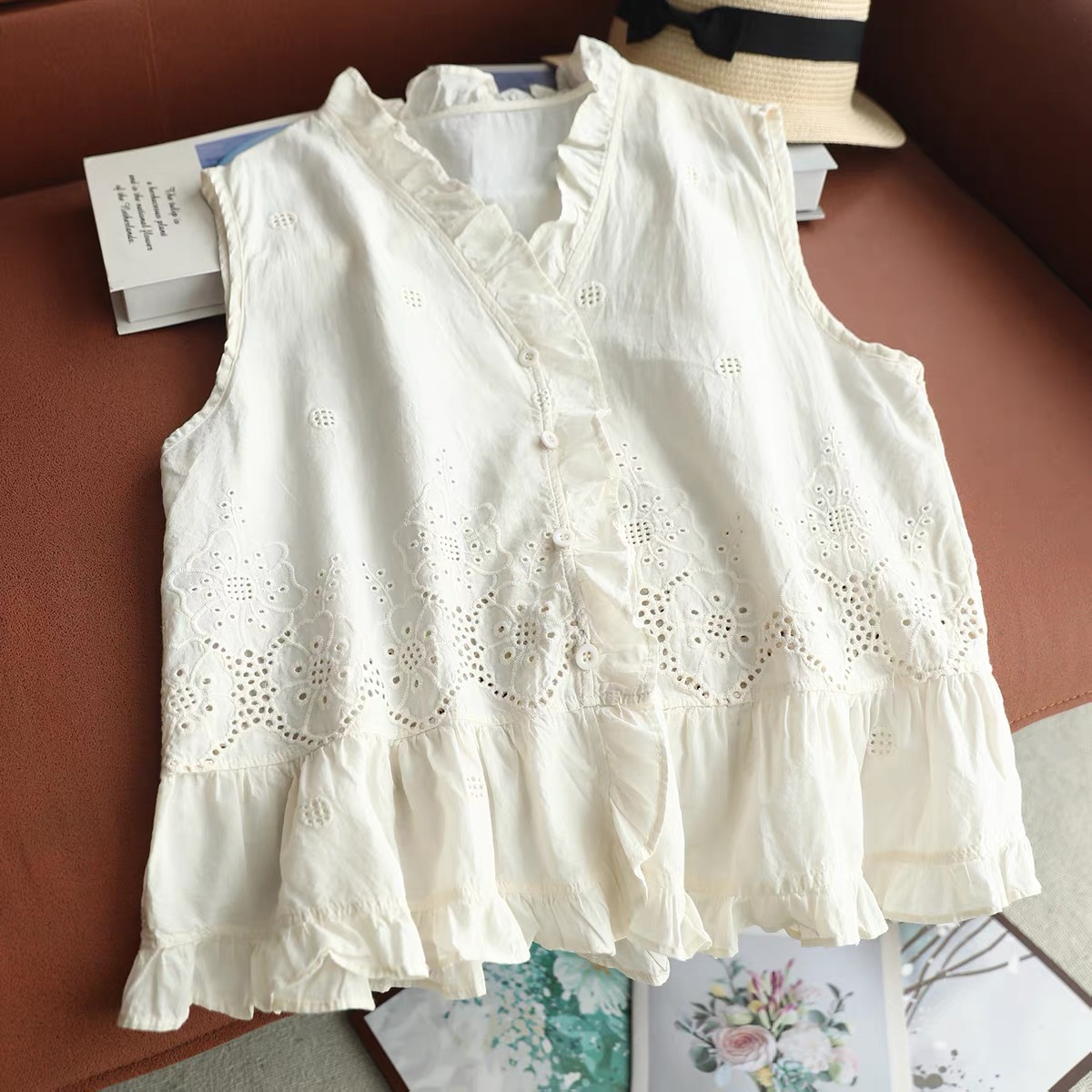 Women Sleeveless Vest Top Ruff - Embroidery Vest avis et prix