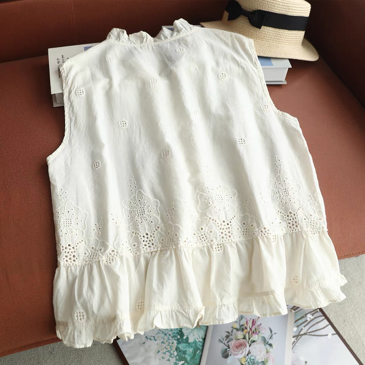 Women Sleeveless Vest Top Ruff - Embroidery Vest avis et prix