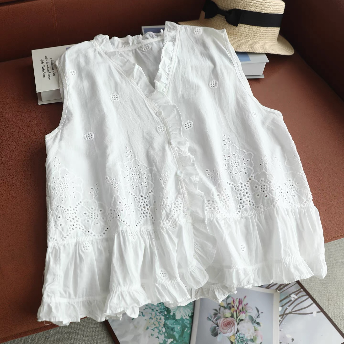 Women Sleeveless Vest Top Ruff - Embroidery Vest avis et prix