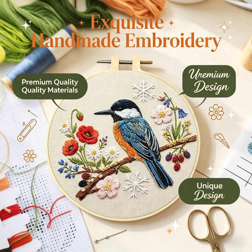 30x30cm Bird Flower Embroidery - Embroidery Lovers avis et prix