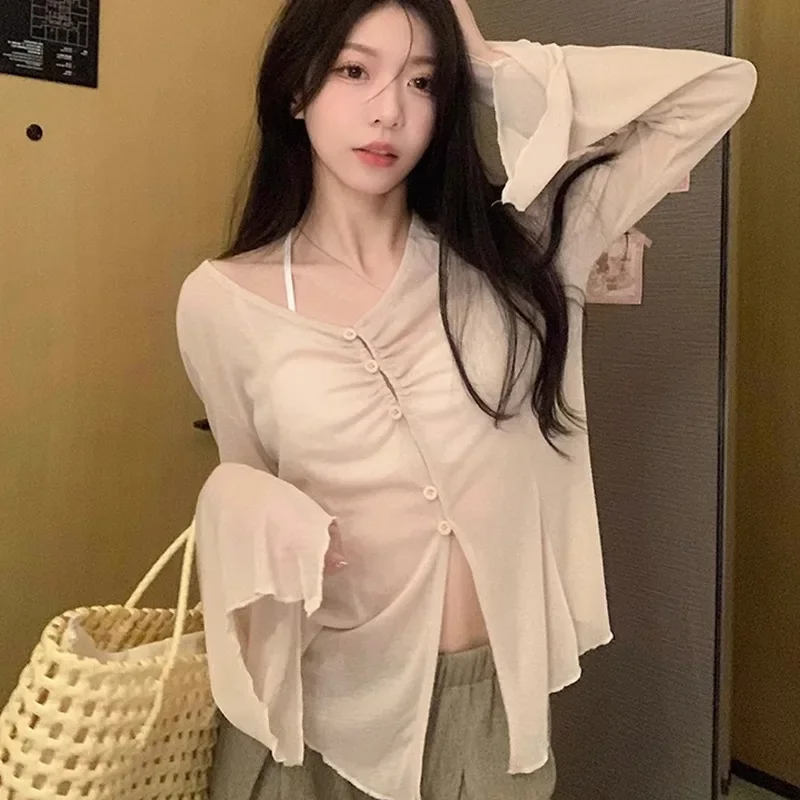 Sheer Flare Sleeve Blouse - Y2 - Embroidery Fashion avis et prix