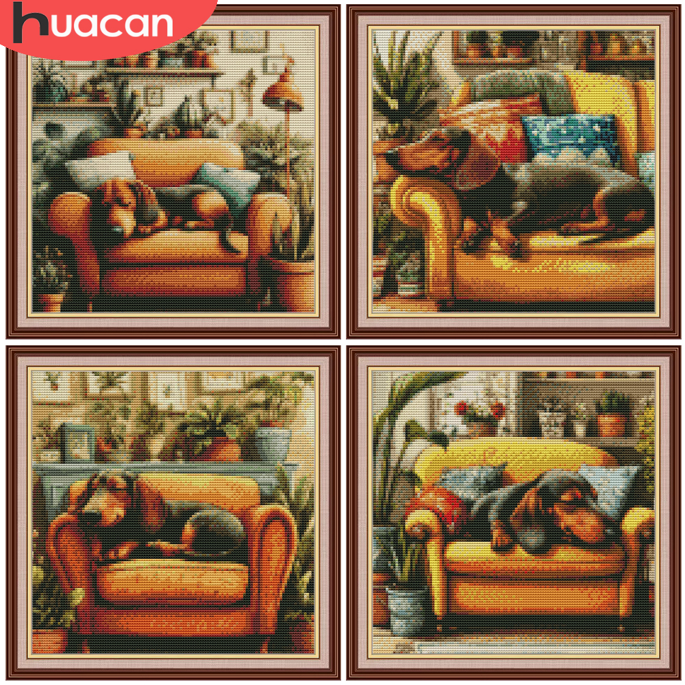 HUACAN Cross Stitch Kit Dog An - Embroidery Tas avis et prix