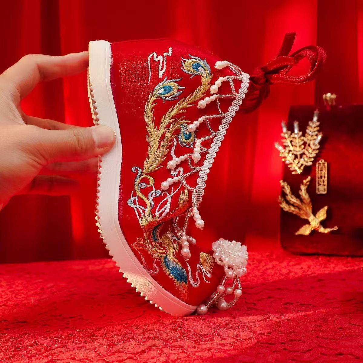 Women New Red Embroidered Wedd - Embroidery Canvas avis et prix