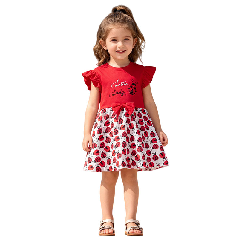 Short Sleeve Girls Dresses 2-7 - Embroidery Lady Bug avis et prix