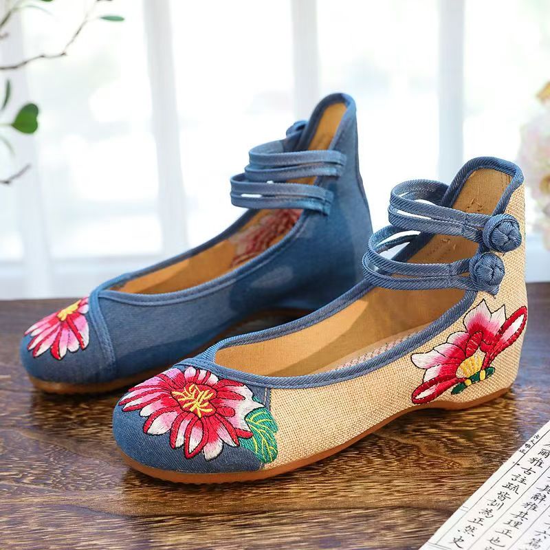 Woman Wedges Embroidered Cloth - Embroidery Canvas avis et prix