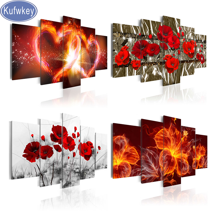 Red Flora diamond painting 5 P - Embroidery Rose Stitch avis et prix