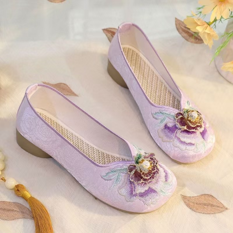 Woman Low Heel Embroidered Clo - Embroidery Canvas avis et prix
