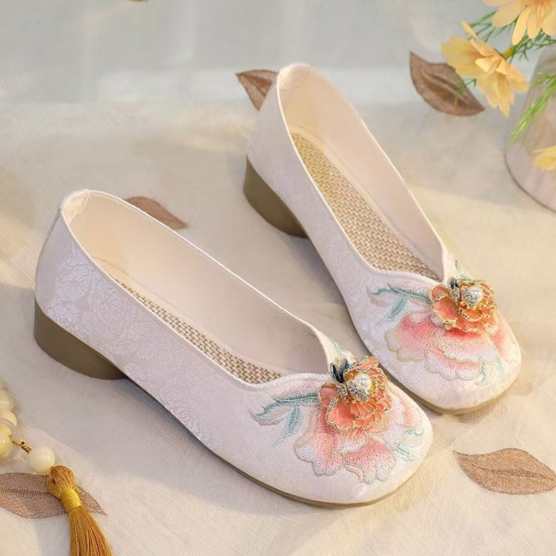 Woman Low Heel Embroidered Clo - Embroidery Canvas avis et prix
